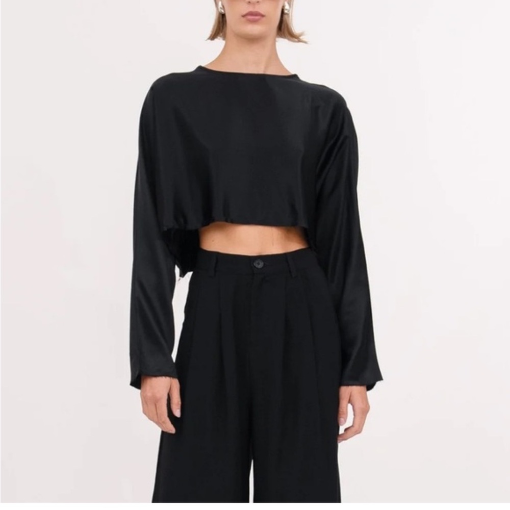 NONchalant Black Satin Crop Top